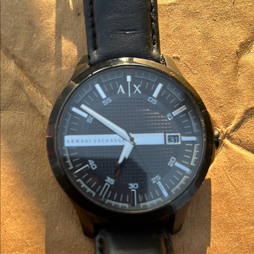 Armani Exchange Black Watch With Leather Strap And Date Display